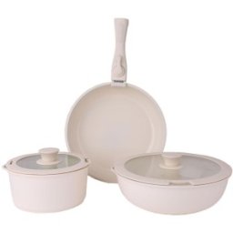 Vase din Ceramica, Capace din Sticla, Crem, 5 Bucati