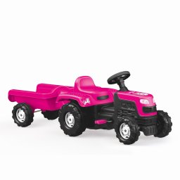 Tractor cu pedale pentru copii cu remorca detasabila Unicorn, roz