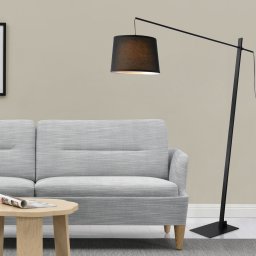 Lampadar Nesna negru cu abajur textil si brat lung, 185 cm