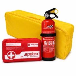 Set prim ajutor auto Cridem cu trusa DIN 13164, stingator 1 kg si geanta