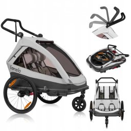 Carucior si Remorca de Bicicleta Lionelo Cama Multifunctional pentru 1 sau 2 Copii cu Sistem de Absorbtie a Socurilor SIQ Geamuri cu Protectie Solara Gri
