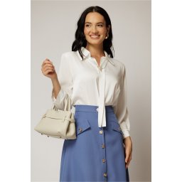 Bluza eleganta ivoire cu guler tip cravata si brosa
