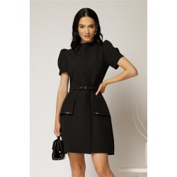 Rochie DY Fashion scurta neagra cu aplicatii pe capace si decolteu rotund