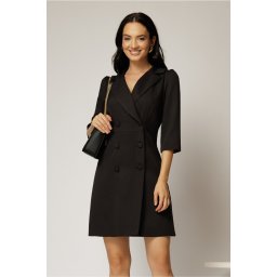 Rochie scurta office neagra tip sacou cu inchidere cu nasturi