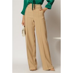 Pantaloni eleganti bej cu 3 nasturi si croi evazat