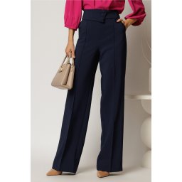 Pantaloni eleganti bleumarin cu 3 nasturi si croi evazat