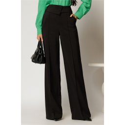 Pantaloni eleganti negri cu 3 nasturi si croi evazat