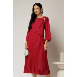 Rochie midi magenta de ocazie cu fusta clos plisata si detaliu la bust