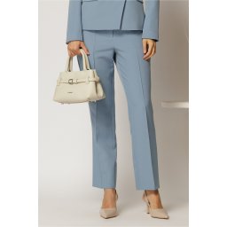 Pantaloni office bleu cu croi conic si inchidere cu nasturi