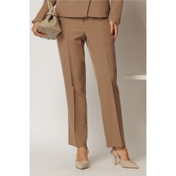 Pantaloni office bej cu croi conic si inchidere cu nasturi