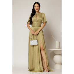 Rochie DY Fashion lunga verde lime de seara din voal peliculizat