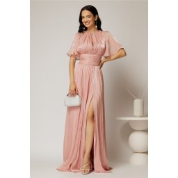 Rochie DY Fashion lunga roz de seara din voal peliculizat