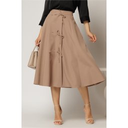 Fusta DY Fashion bej midi clos cu fundite aplicate
