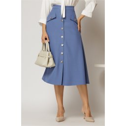 Fusta DY Fashion albastra midi clos cu nasturi si capace