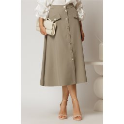 Fusta DY Fashion grej midi clos cu nasturi si capace