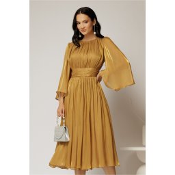 Rochie DY Fashion midi aurie din voal peliculizat cu maneci ample