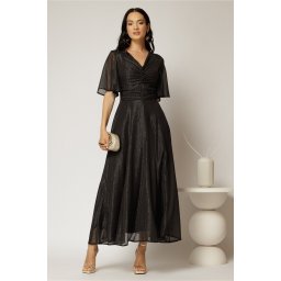 Rochie DY Fashion midi neagra din voal cu fir lurex