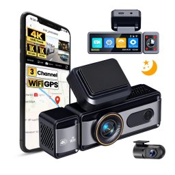 Camera Auto DVR iSEN F10, 3 Camere, 4K UHD + 1080P Cabina + 1080P Spate, Ecran IPS 3.2, , WiFi Dual Band, H.265, G-Sensor, Parking Monitor, microSD 512GB