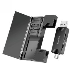 Cititor carduri USB-A/USB-C la micro SD/SD cu spatiu depozitare carduri, Logilink CR0049