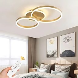 Lustra LED RINOVA 66W cu telecomanda, 2 cercuri, dimabila, auriu lucios