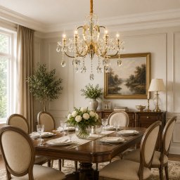 Candelabru din cristal auriu PSE Magno, 6xE14, D61 cm, inaltime reglabila