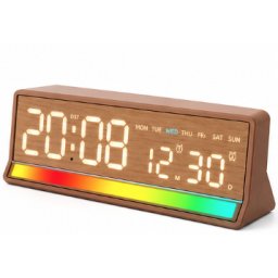 Ceas Digital LED 5536 cu alarma si Lumina RGB afisaj mare data si ziua saptamanii 2 alarme snooze Luminozitate Reglabila