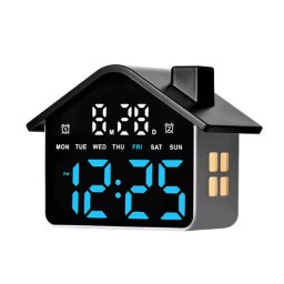 Ceas Digital cu alarma design CASUTA 9033 afisaj LED data si ziua saptamani 2 Alarme Negru