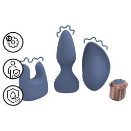 Loveline - set vibrator cu capete interschimbabile (albastru-gri)