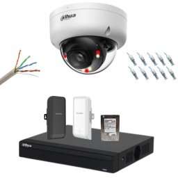 Kit camere supraveghere pentru lift Dahua - Sistem IP complet 2MP, Smart Dual Light, microfon, SMD Plus, Human Detection, PoE, IK08, bridge wireless 500m, HDD 1TB