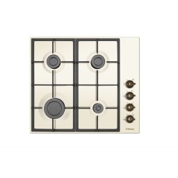 Plita incorporabila Hansa BHGY620390, Gaz, 4 arzatoare, Aprindere electrica, Gratar fonta, Siguranta gaz, 60 cm, Crem