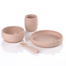 Set complet de masa, jane, din silicon, cu 4 piese, farfurie, bol, lingurita si pahar, bpa free, pale