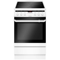 Aragaz electric Hansa, 50 cm, 4 zone, display, 8 functii, curatare abur, ventilator integrat, grill, clasa A, Alb