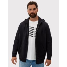 s.Oliver Big Sizes, Hanorac barbati big sizes, cu fermoar, Regular fit, Negru (SELECTATI MARIMEA: 4XL)