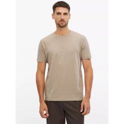 s.Oliver Tricou barbati din bumbac, cu decolteu la baza gatului, Regular fit, Maro deschis (SELECTATI MARIMEA: 3XL)