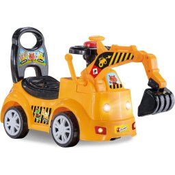Masinuta ride-on 2 in 1 tip buldozer cu lumini, sunete si depozitare