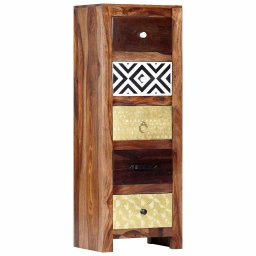Dulap lateral din lemn masiv de acacia cu 5 sertare, 40x30x110 cm