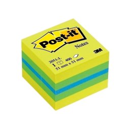Minicub notite adezive, Post-it, galben/verde, 51 x 51 mm, 400 file, 100% PEFC