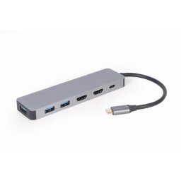 DOCKING Station universal,3-in-1, conec PC USB Type C, USB-C x 1, USB-A 3.0 x 3, HDMI x 2, PD 100W, Argintiu