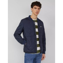 s.Oliver Jacheta bomber, barbati, cu guler tricotat si model in valuri, Bleumarin inchis (SELECTATI MARIMEA: 3XL)