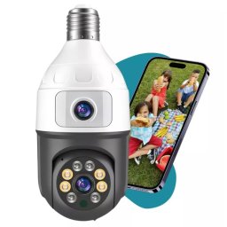 Camera dubla de supraveghere in bec Wi-Fi, Jortan JTZ-9696 night vision + Card memorie 32gb