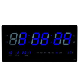 Ceas electronic de perete cu LED-uri culoare albastra, si display mare ultraslim JH4622