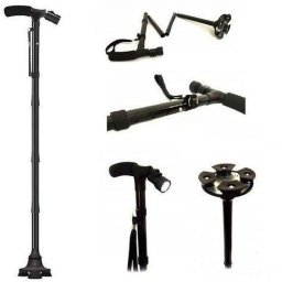 Baston telescopic de sprijin pliabil cu lanterna si pivoti stabilizatori,Trusty Cane