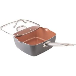 Tigaie patrata cu invelis antiaderent, ceramica cu titan si capac termorezistent Grunberg GR6950