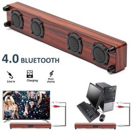 Soundbar Bluetooth difuzor Bass unitate dubla diafragma cu microfon Wireless TV si imprimeu lemn