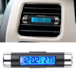Ceas digital iluminat cu termometru pentru autovehicul, prindere in grila