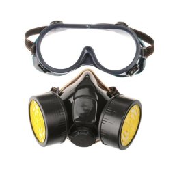Set ochelari si masca de protectie cu 2 filtre de carbon activ, pentru lucru in mediu chimic