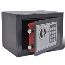 Seif din otel cu inchidere electronica si cheie, 23 x 17 x 17 cm
