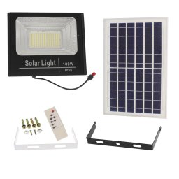 Proiector LED 100W alb rece cu panou solar si telecomanda Jortan JT-BJ100W-TZ