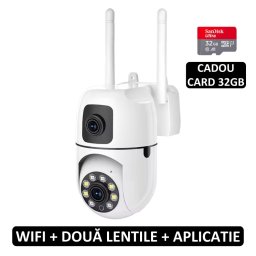 Camera Video de Supraveghere - Dubla cu Doua Lentile - Wireless WIFI - Aplicatie cu zoom 5x