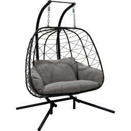 Fotoliu suspendat, pentru 2 persoane, otel/textil, 144 x 110 x 190 cm, gri